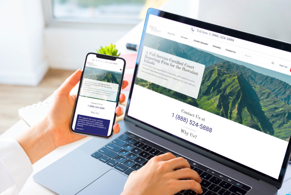 Ralph Rosenberg Court Reporter's website homepage on laptop and mobile phone